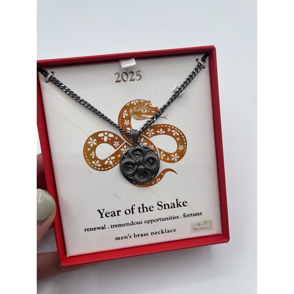 2025 Year Of The Snake Men's Lunar New Year Brass Pendant Necklace NWT‎